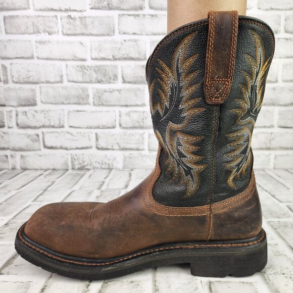 Ariat Sierra Steel Toe Men's Size 9 D Brown Leather Western Wide Square Toe Boot - Picture 7 of 11